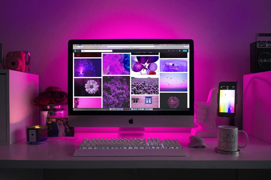 desktop computer with pink aura